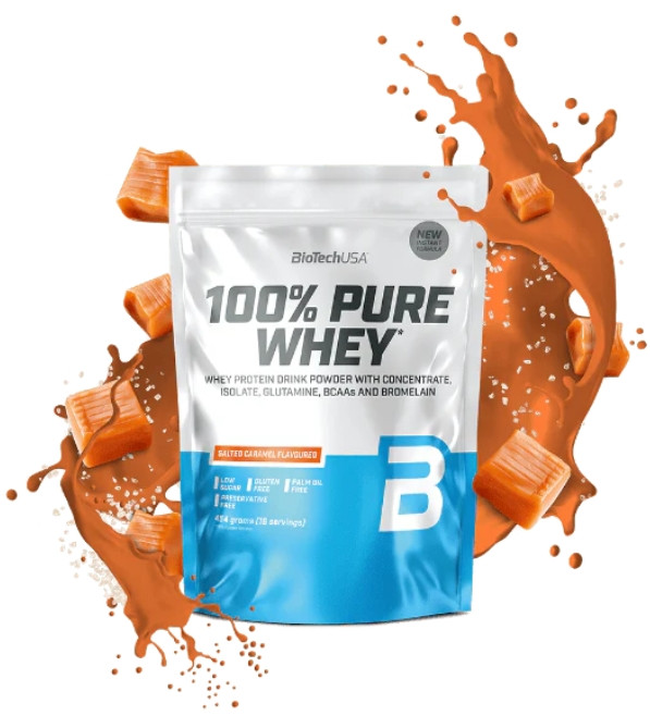Сиворотковий протеїн BioTech 100% Pure Whey 454 g солона карамель