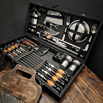 Набір шампурів у дерев'яному кейсі "Богатир Люкс"