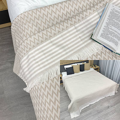 Покривало Dakota Fringe ЄВРО 200х230 см колір бежевий з білим (85-193)