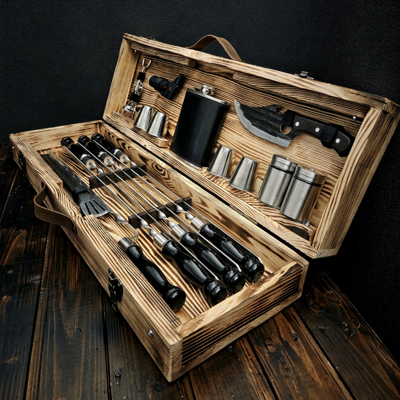 Подарунковий набір шампурів у дерев'яному кейсі "Буревій", фото 1