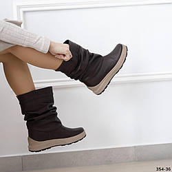 Напівчобітки зимові шоколадного кольору з натуральної шкіри