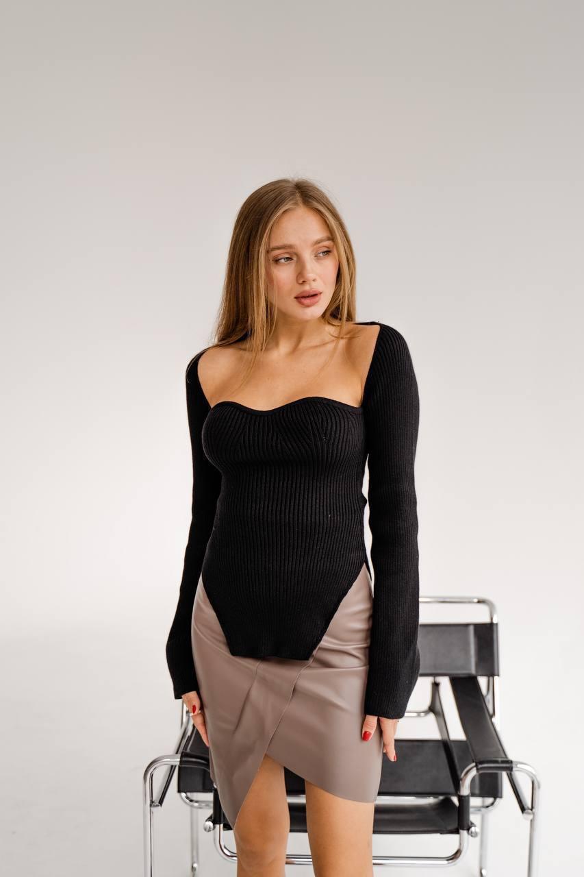 Жіноча подовжена кофта з відкритими плечима та виділеними грудьми (р. 42-48) 61sv3443, фото 1