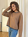 Жіночий в'язаний светр оверсайз зі спущеним плечем і контрастною смужкою (р. 42-46) 61sv3446, фото 9