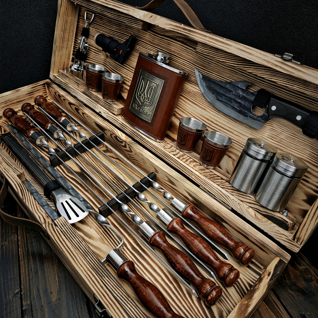Подарунковий набір шампурів у дерев'яному кейсі "Буревій Cherry", фото 1