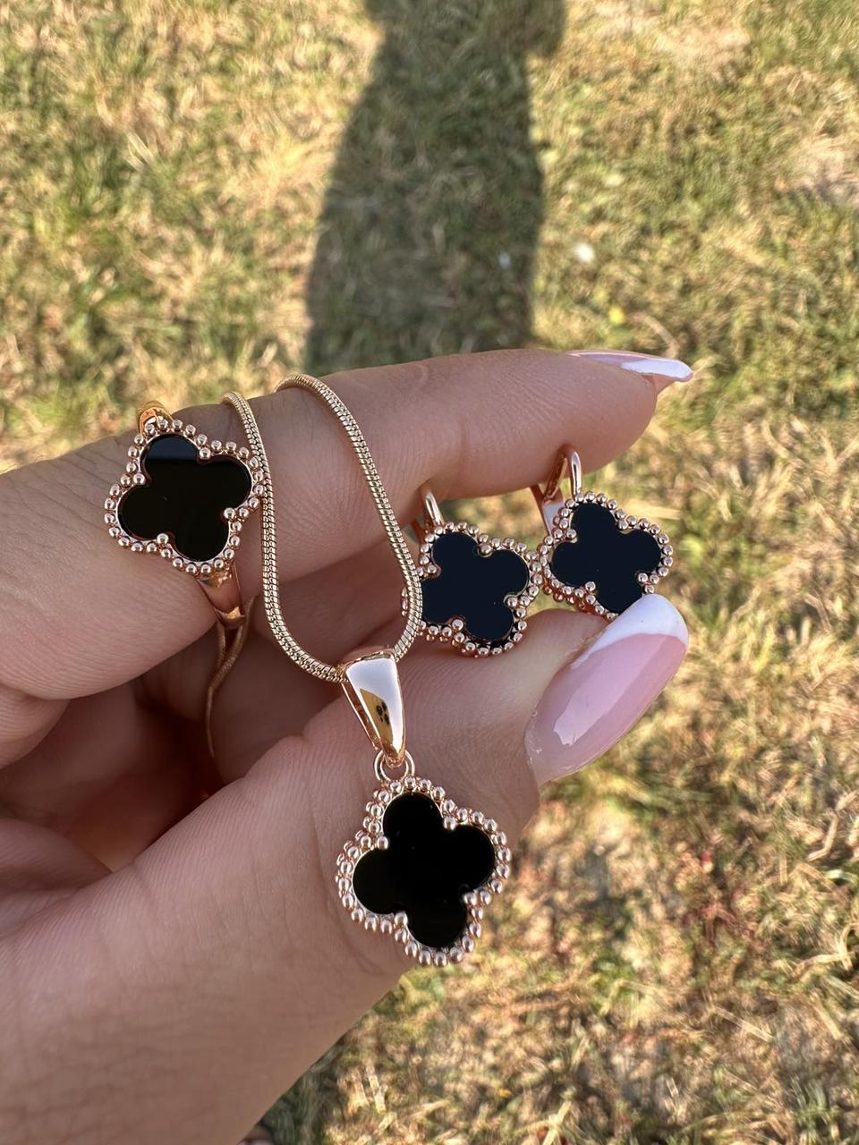 Набір Прикрас Xuping JJ Клевер Підвіска + Сережки + Колечко 16-21р (18к колір золота 585п) 77-536, фото 1