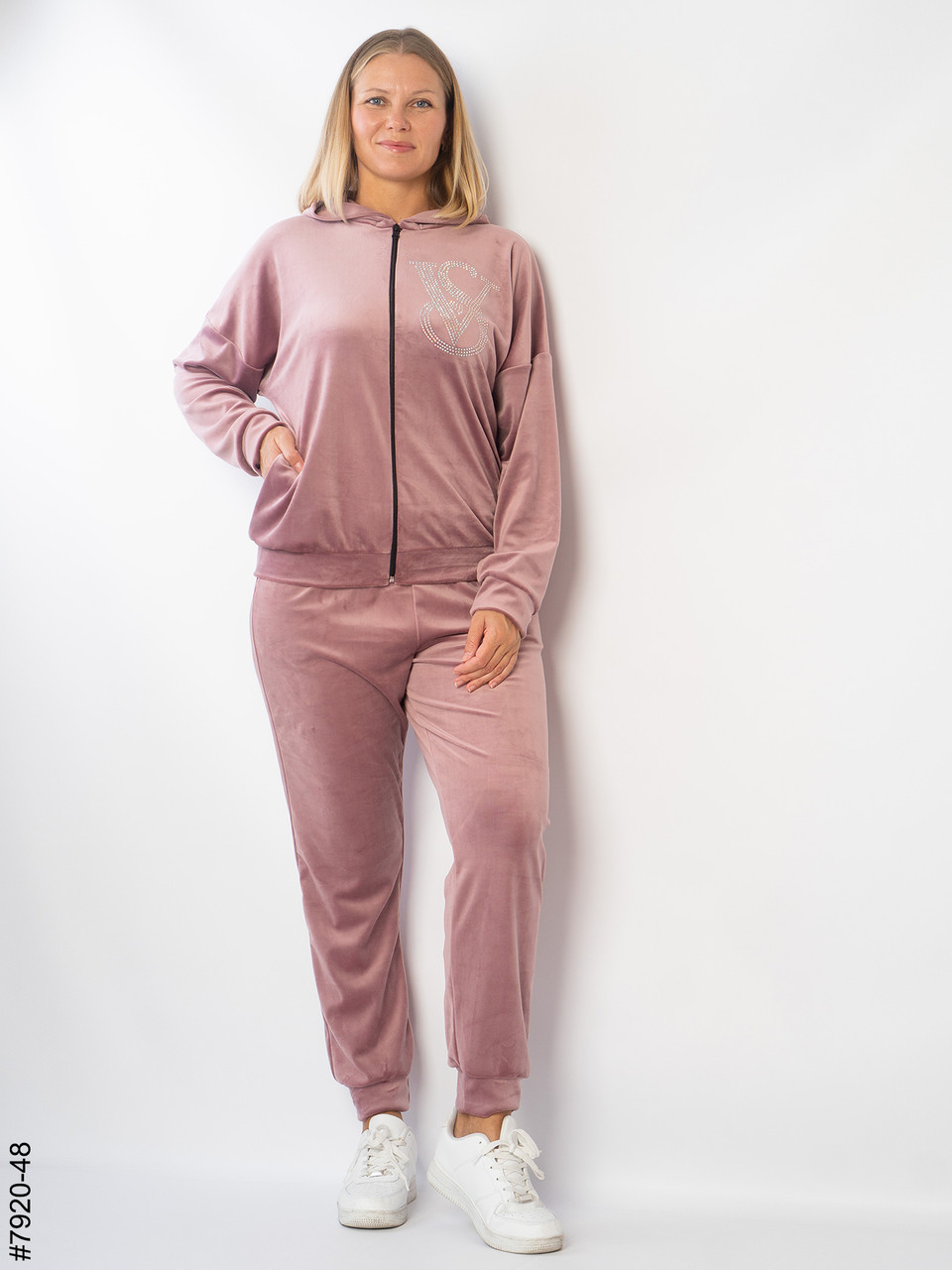 7920-48 Жіночий спортивний костюм велюр напівбатал (3 од.: 48,50,52), фото 1