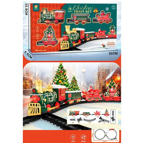 Дитяча залізниця 699-66A Новорічний ЖД локомотив з залізничним полотном до 91 см, зі звуком та світлом, фото 1