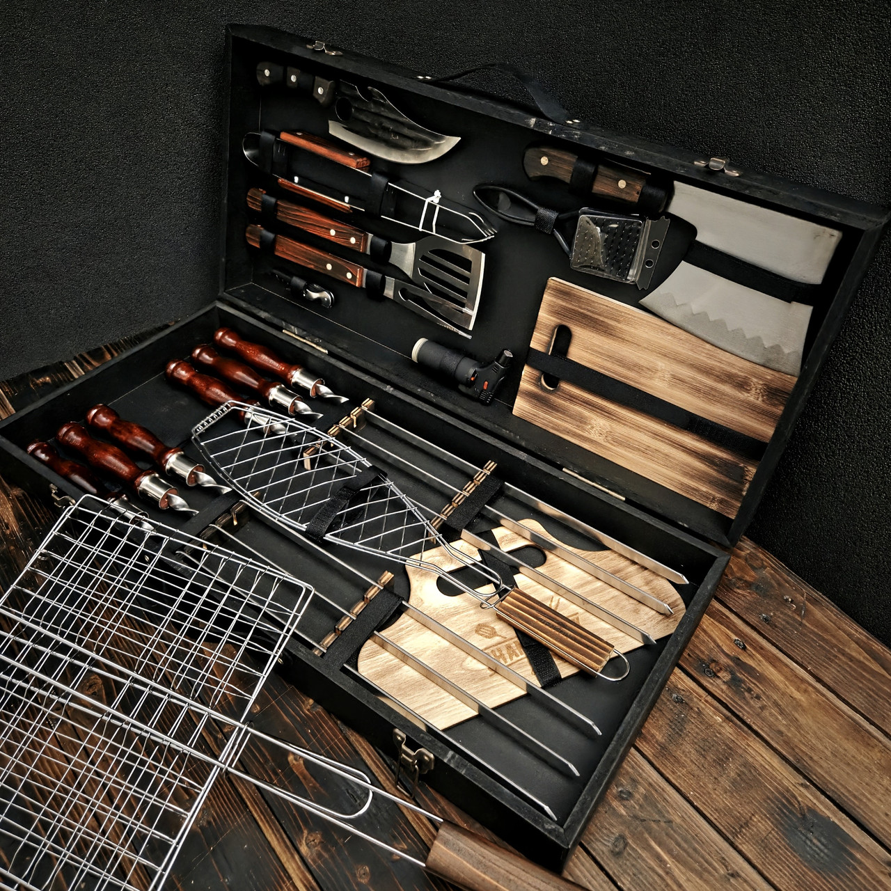 Подарунковий набір шампурів у дерев'яному кейсі "Житній", фото 1