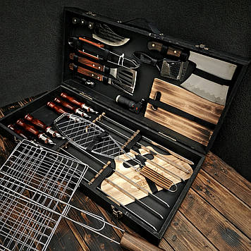 Подарунковий набір шампурів у дерев'яному кейсі "Житній"