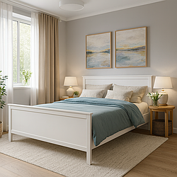 Ліжко двоспальне "Хамес" 160х200 см із натурального дерева в Білому кольорі