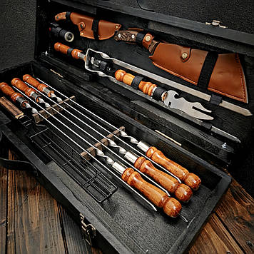 Набір шампурів у дерев'яному кейсі "Лісник Red"