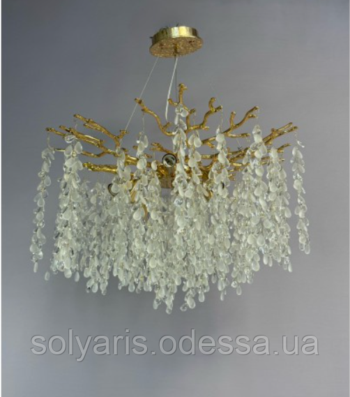 Дизайнерська підвісна кришталева люстра "Гліцинія", 6 ламп, золото 48см, фото 1