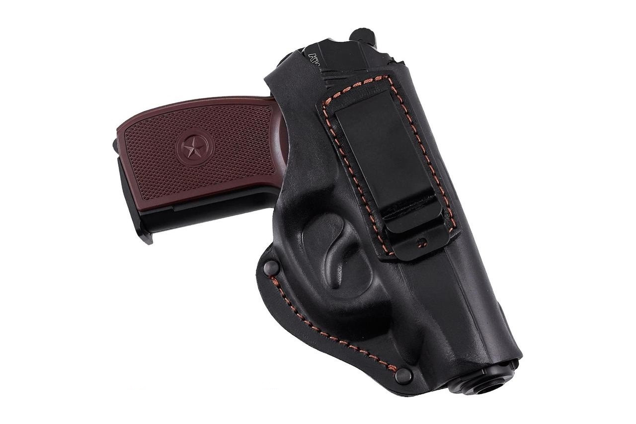 Кобура ПМ поясна + скритого внутрішньобрючного носіння формована з кліпсою (шкіра, чорна), фото 1