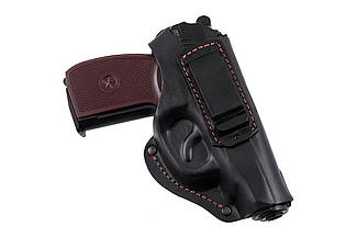 Кобура ПМ поясна + скритого внутрішньобрючного носіння формована з кліпсою (шкіра, чорна)