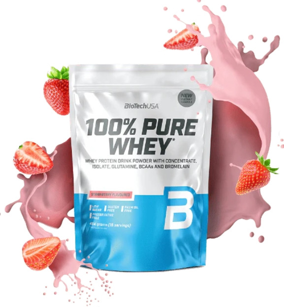 Сироватковий протеїн BioTech 100% Pure Whey 454 грам Полуниця