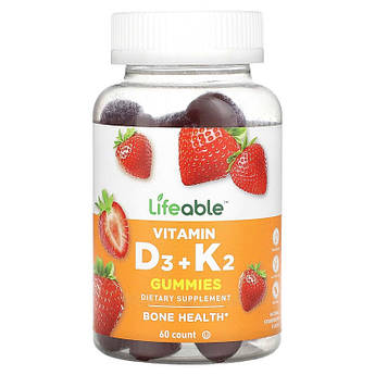 Вітаміни Д3 та К2 Lifeable Vitamin D3 K2 смак полуниці 60 мармеладок