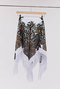 Платок "Романтические цветы" (белый с серым)