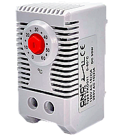 Термостат FKO011, на DIN-рейку, 1NC контакт, 10(2)A / 250В АС, 15(2)A / 120В АС, DC 30Вт, 0+60 °С, червоний потенціометр, AC/DC