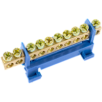 Нульова шина CNC 6х9 з ізолятором 63А (000000991), синя, на DIN-рейку, гвинтовий зажим, 10 контактів