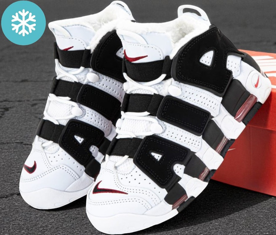 Зимові кросівки Nike Air More Uptempo "Winter" з хутром чоловічі та жіночі (чорні з білим). Фото в живу, фото 1