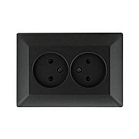 Розетка подвійна без заземлення чорна ODAK, 250V, зовнішнього монтажу