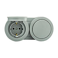 Вимикач 1-клавішний + Розетка з заземленням з кришкою сірий xOne, вологостійкий, для внутрішнього використання