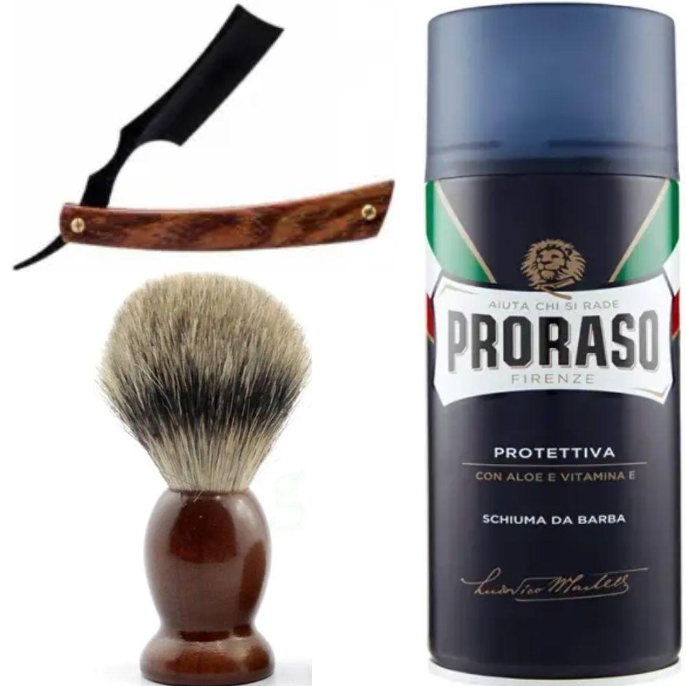 Небезпечна бритва/шавета розкладна StraightRazor + помазок SHIMA + піна для гоління Proraso з екстрактом алое та вітаміном Е, фото 1