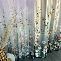 Штори бірюзові атласні з батистовим тюлем з орхідеями ALBO (SHT-157-4), фото 2