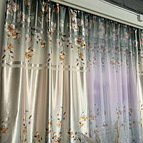 Штори бірюзові атласні з батистовим тюлем з орхідеями ALBO (SHT-157-4), фото 6