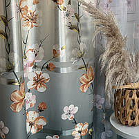 Штори бірюзові атласні з батистовим тюлем з орхідеями ALBO (SHT-157-4), фото 4