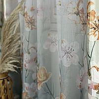 Штори бірюзові атласні з батистовим тюлем з орхідеями ALBO (SHT-157-4), фото 7