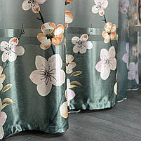 Штори бірюзові атласні з батистовим тюлем з орхідеями ALBO (SHT-157-4), фото 5