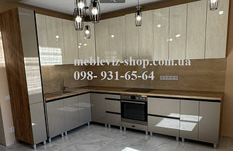 Кухня кутова Софі шовковий камінь/сіра глина лак 2,1х3,4 м