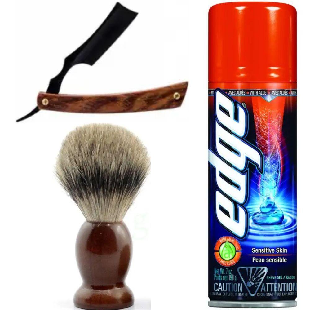 Небезпечна бритва/шавета розкладна Straight Razor + помазок SHIMA + гель для гоління Wilkinson Sword EDGE Sensitive, фото 1