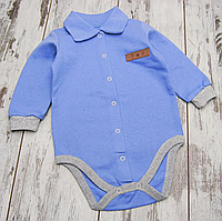 Теплое детское боди на кнопках с начесом на байке из футера с воротником для новорожденных малышей 3187 68 - 3-5 мес - Синий