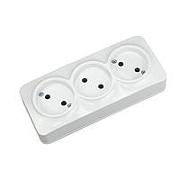 Розетка потрійна без заземлення біла POWER MAX-3, накладна, 3 гнізда, 16A
