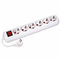 Подовжувач 6 гнізда 3 М з заземленням і вимикачем, струм max: 16A, довжина проводу: 3 М