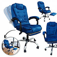 Офісне велюрове крісло з масажною подушкою та підніжкою BOSS KO22VEL PREMIUM синє