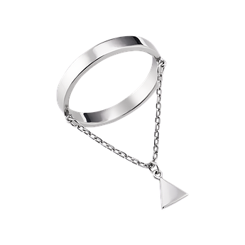 Срібна каблучка гладка з підвіскою трикутник на тонкому ланцюжку