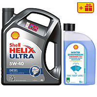 Моторна олива Shell Helix Ultra Diesel 5W-40, 4 л + Омивач скла Shell Winter Screenwash 1 л
