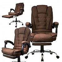 Офісне велюрове крісло з тканини з масажною подушкою та підніжкою BOSS KO22VEL PREMIUM коричневе