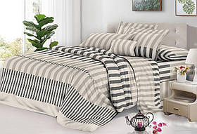 Комплект постільної білизни Бязь Бежевий у смужку Полуторний розмір 150х220
