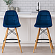 Високий барний стілець «Лорена Н» синій, м’яке сидіння велюр, сучасний дизайн, фото 4