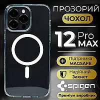 Силіконовий Прозорий Чохол на Айфон 12 Про Макс MagSafe Spigen Протиударний Чохол для Iphone 12 Pro Max Магнітний