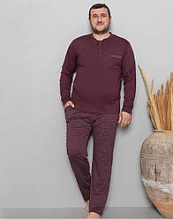 Піжама чоловіча трикотажна БАТАЛ 3XL-5XL ШТАНИ ЛОНГСЛІВ ТУРЦІЯ БОРДО КЛІТИНКА PJ6720-12