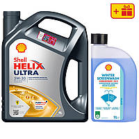 Моторна олива Shell Helix Ultra 5W-30, 4 л + Омивач скла Shell Winter Screenwash 1 л