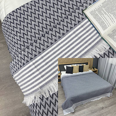 Покривало Dakota Fringe ЄВРО 200х230 см колір синій з білим (85-194)