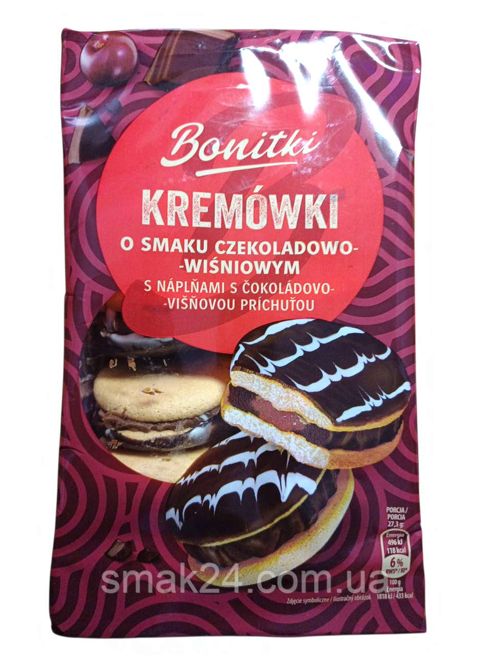 Печиво бісквітне з шоколадним кремом та вишневим джемом Bonitki Kremowki 330г Польща
