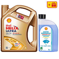 Моторна олива Shell Helix Ultra ECT C2/C3 0W-30, 4 л + Омивач скла Shell Winter Screenwash 1 л
