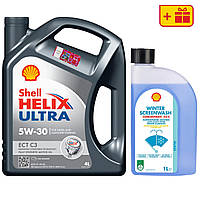 Моторна олива Shell Helix Ultra ECT C3 5W-30, 4 л + Омивач скла Shell Winter Screenwash 1 л